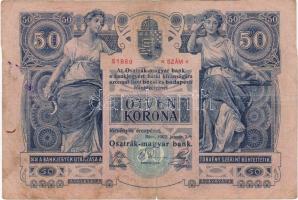 1902. 50K ritka "Dubrovnik" lila bélyegzéssel! T:II/III (szakadás, de nem hiányos!)