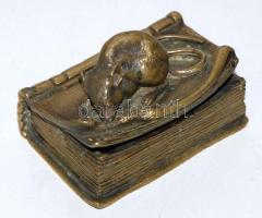 cca 1900 Könyvet  rágó egér bronz szelence / Bronze box 8x5 cm