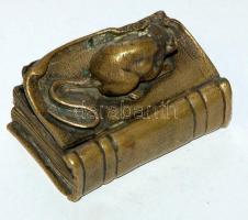 cca 1900 Könyvet  rágó egér bronz szelence / Bronze box 8x5 cm