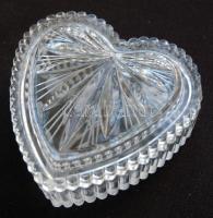 Szőlőfürtökkel és indákkal díszített üveg vödör 15cm és egy szív alakú metszett bonbonier 3x8cm