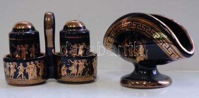 24K arannyal festett görög porcelán szalvéta- és sótartó / Greek chinaware salt- and napkinholder