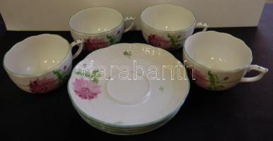 4-4db Kézzel festett sorszámozott jelzett Tertia porcelán csésze és alj / Handpainted numbered Tertia chinaware cups and plates