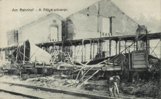 Brassó damaged railway station after the liberation of the city