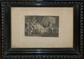 Menageot François Guillaume (1744-1816) nyomán Ch. Masarb. Scul. jelzéssel: Leonardo da Vinci halála I. Ferenc karjai között, rézkarc-papír, üvegezett keretben 41x34cm