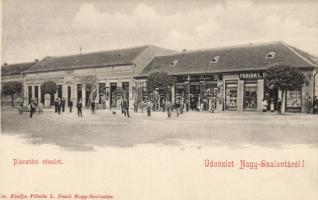 Nagyszalonta market place with the shop of Fábián L. Dezső