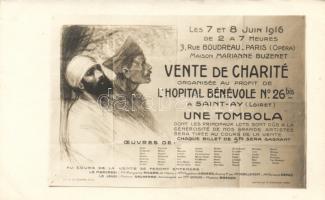 1916 Vente de Charité; Hopital Bénévole No. 26.; Tombola / WWI French tombola advertisement by a Volunteer Hospital