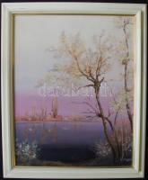 Orsovai Valéria (1943-): Tópart, olaj-farost, jelzett 40x50cm, keretben