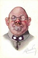 Első világháborús német ellenes katonai propaganda lap, szignós, Anti-German propaganda, the type Boche, artist signed