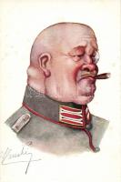 Anti-German propaganda, the type Boche, artist signed, Első világháborús német ellenes katonai propaganda lap, szignós