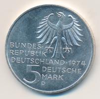 NSZK 1974D 5M Ag "Kant" T:1 GFR 1974D 5 Mark "Kant" C:Unc