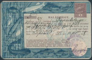 1944 Halászjegy, hajtott / Fishing licence, folded