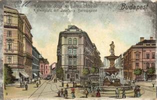 Budapest VIII. Kálvin tér, József és Baross utca, villamos, litho (EK)