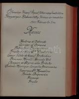 1902 Müller Antal az Országos Kaszinó és a Park klub vendéglőse által készített alkalmi ebédek étrendjének gyűjteménye 115 kézzel beírt oldalon. Minden oldal egy külön ebéd menüsora az ebéd dátumával a rendelők neveivel. A vendégek között megtalálható a magyar politikai és gazdasági elit szinte egésze. Rendkívül érdekes anyag. Aranyozott egyedi egészbőr-kötéses könyv / 1902 Collection of menus cooked by Antal Müller renovn chef and restaurant ovner of his age. More than hundred hand-written menus in French with the names and titles of the orderers who were from the highest class of society. Politicans, noblemen, clerics... Full leather binding. 20x25 cm