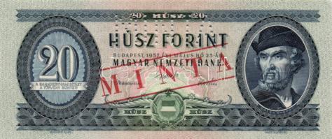 1957. 20Ft "MINTA" perforáció és felülnyomás T:I (egyik sarok minimálisan kopott)