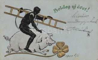 New year, chimney sweeper, pig, clover, Emb. (EB)