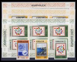 AMPHILEX Amsterdam '77 International Stamp Exhibition set + mini sheet set, Nemzetközi Bélyegkiállítás AMPHILEX '77 Amszterdam sor + kisívsor