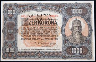 1920. 1000K "Orell Füssli Zürich" "MINTA" perforációval és piros 000 sorszámozás...