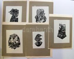 5 db jelzett ex libris, közte Herbert von Karajané, fametszet, papír