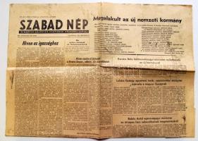 1956 október 28. és 29. Szabad Nép c. folyóirat száma a forradalom híreivel és az új nemzeti kormány tagjainak a névsorával, Nagy Imre rádiónyilatkozatával