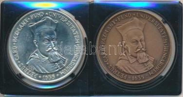 Kelemen Kristóf (1922-) 1985. "Pázmány Péter - Eötvös Lóránd" Ag(640) és Br emlékérem pár ...