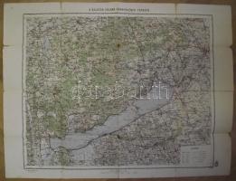 1936 Magyar Kir. Honvéd Térképészeti Intézet Balaton tágabb környékének térképe 49x66cm