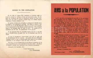 1914 Avis a la population / WWI German political notice to the population of Luneville, propaganda; Von Fasbender