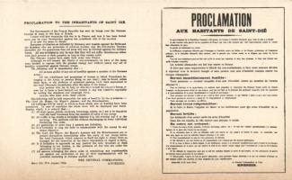 1914 WWI Proclamation to the inhabitants of Saint Dié; The General Commanding Knoerzer; Propaganda against hostility against Germans