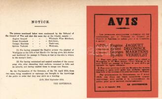 1915 Avis / WWI military notice from Lille, by the Governor; propaganda about shooting hostile people