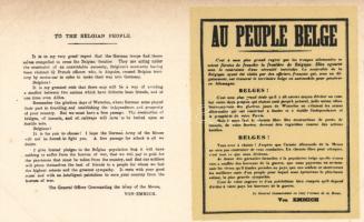 Au Peuple Belge / To the Belgian people, WWI German propaganda by Von Emmich; order to crossing the Belgian borders