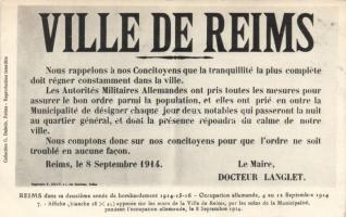 1914 Ville de Reims / WWI French military notice; Docteur Langlet propaganda