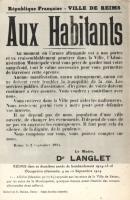 1914 Republique Francaise, Ville de Reims; Aux Habitants / WWI French military, newspaper article, propaganda
