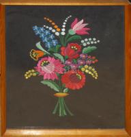 Virágcsokor, nagyméretű népi hímzés üvegezett keretben / Folklore embroidery 43x33cm