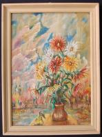 Pánczél T. jelzéssel: Virágos csendélet, olaj-karton, keretben, 47x35cm