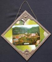 cca 1900 Falra akasztható Fenyőháza emléktábla fém keretben 18x18cm