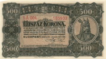 1923. 500K "Magyar Pénzjegynyomda Rt. Budapest" T:I(apró sarokkopás)