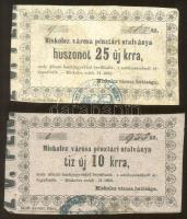 Miskolc 1860. 10kr városi pénztár utalvány + 25Kr városi pénztár utalvány T:III