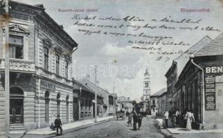 Rimaszombat Kossuth street with the shop of Hollósy and funeral services (fl)