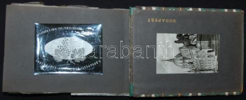 cca 1960 2db szignált budapesti városi fotó: a Szépművészeti Múzeumról és a Vajdahunyadvárról 36x30cm, valamint egy fotóalbum (16x25cm) az 1960-as II. Budapesti Nemzetközi Borverseny képeivel, 22db fekete-fehér fotóval