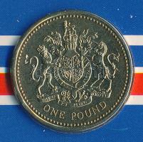 Nagy-Britannia 1983. 1Ł az első fém font díszkiadásban, angol nyelvű tájékoztatóval T:1- Great Britain 1983. 1 Pound the first metal Pound in "Royal Mint" edition C:AU