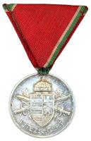 1939. "Magyar Nagy Ezüst Vitézségi Érem" fémjel nélküli fehér fém változata mellszalaggal ...