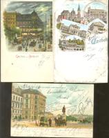 3 db régi litho városképes lap, kettő 1899-ből, Aachen, Berlin, Vienna