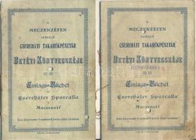 Meczenzéf 1926-1932. 2db Csereháti Takarékpénztár Betéti könyvecskéje + kölcsöntörlesztési könyvecske