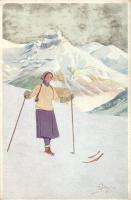Winter sports, skiing, artist signed