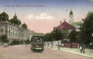 Nagyvárad Rákóczi street, Palace of Finance, tram (small tear)