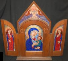 Zsóri Balogh Erzsébet: Tűzzománc szárnyasoltár fa kerettel. / 
Enameled altar. 100x90 cm