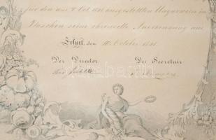 1861 Az Erfurti Kertészeti Egyesület díszes oklevele a nagyszombati Herr Siebenfreud részére palacko...