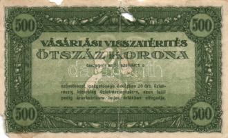 1920-as évek eleje 500K vásárlási visszatérítés T:III-