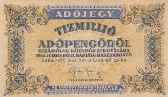 1946. 10.000.000AP barnásfehér, vízjeles papír, fordított címer, "amelyeknek" T:II