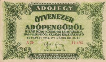 1946. 10.000AP + 50.000AP + 100.000AP (5x) kétféle papír + 500.000AP (3x) kétféle papír + 100.000.00...