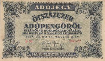 1946. 10.000AP + 50.000AP + 100.000AP (5x) kétféle papír + 500.000AP (3x) kétféle papír + 100.000.00...